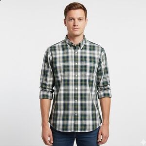 GAP Men's Slim Fit Stretch Soft‎ Poplin Green Plaid Button Down Shirt Medium NWT